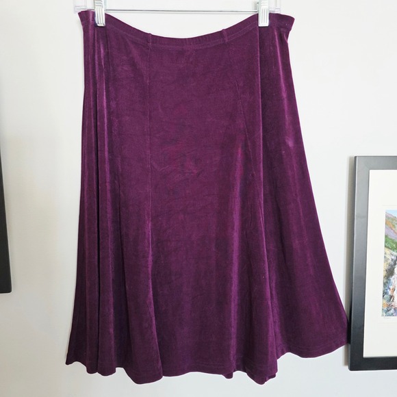 Fiore Purple A-Line Midi Skirt Elastic Waist Stretch Made in USA Medium - Picture 2 of 11